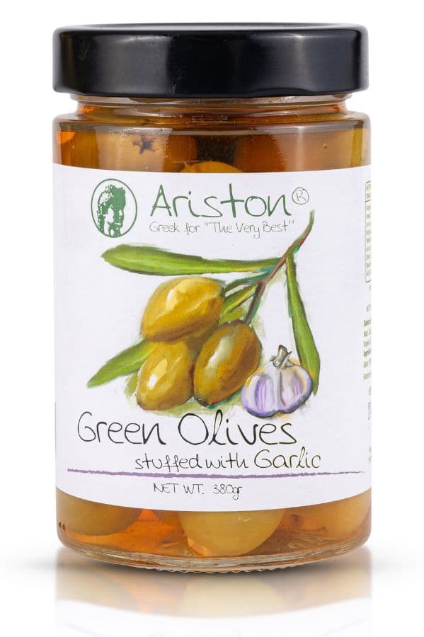 Ariston Green Olives Stuffed with Garlic 12.52 oz (355gr) Code#582 product image 1