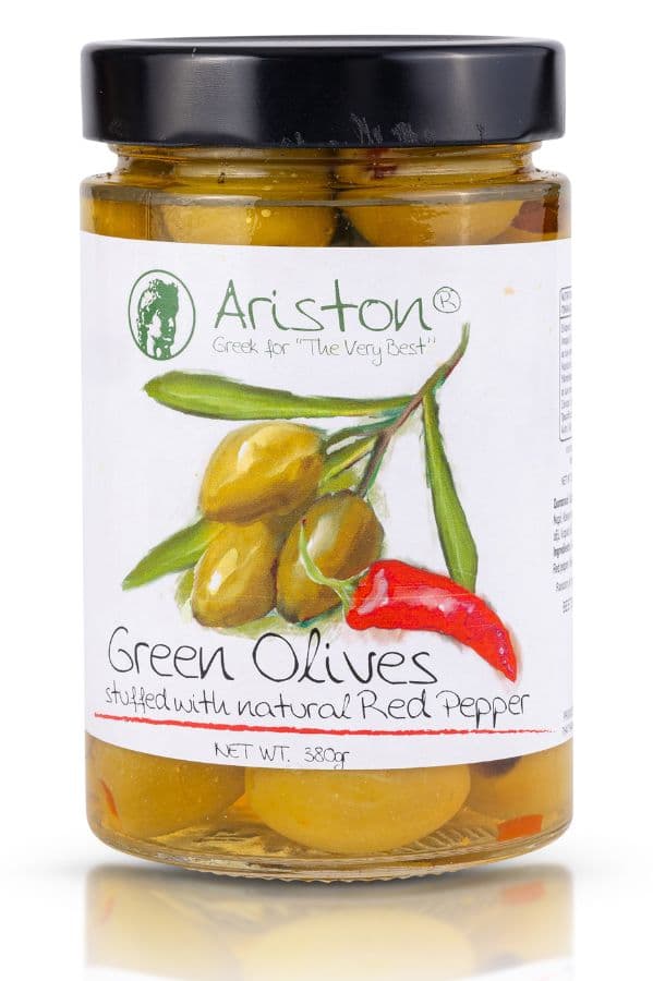 Ariston Green Olives Stuffed with Peppers 12.67 oz Code#583 product image 1